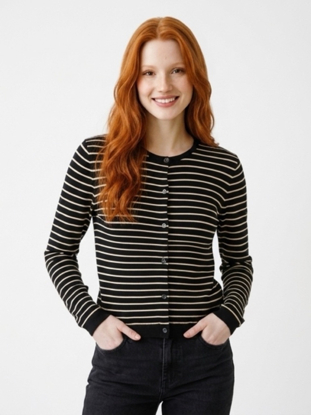 Ralph Lauren Black and Cream Striped Cardigan